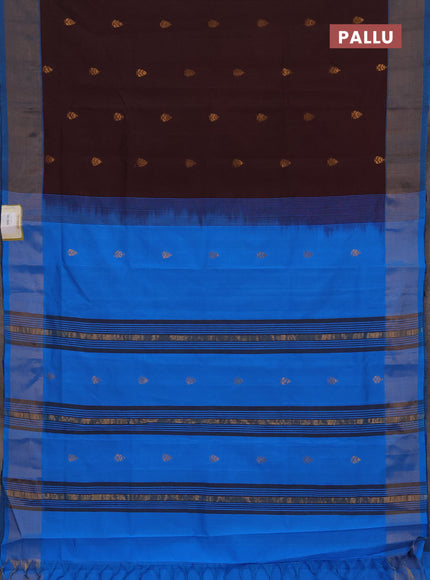 Coffee Brown & Cs Blue Semi Silk Cotton Saree - Buttas