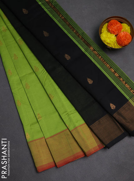 Green & Black Semi Silk Cotton Saree - Buttas