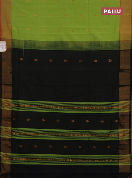Green & Black Semi Silk Cotton Saree - Buttas