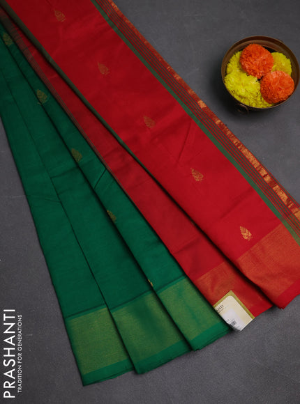 Green & Red Semi Silk Cotton Saree - Buttas