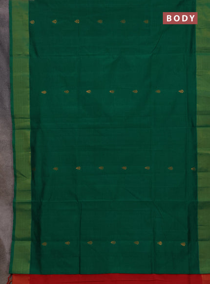 Green & Red Semi Silk Cotton Saree - Buttas