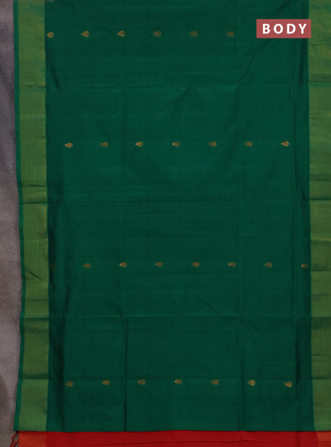 Green & Red Semi Silk Cotton Saree - Buttas