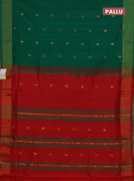 Green & Red Semi Silk Cotton Saree - Buttas