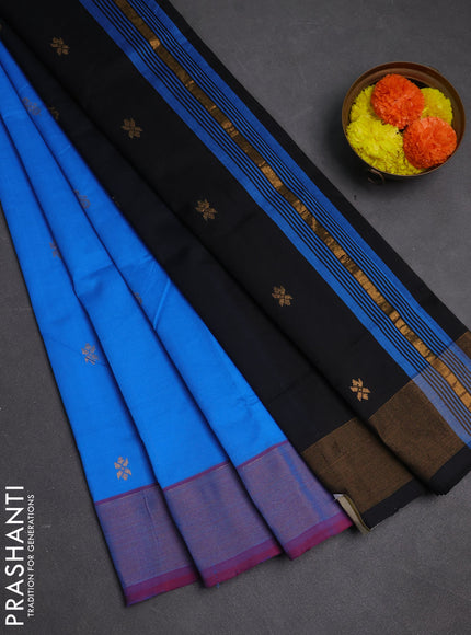 Cs Blue & Black Semi Silk Cotton Saree - Buttas
