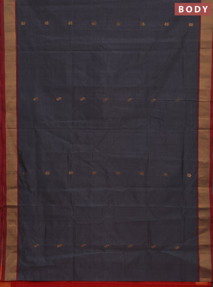 Grey & Red Semi Silk Cotton Saree - Buttas