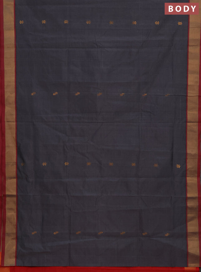 Grey & Red Semi Silk Cotton Saree - Buttas