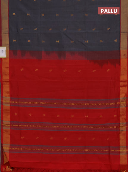 Grey & Red Semi Silk Cotton Saree - Buttas