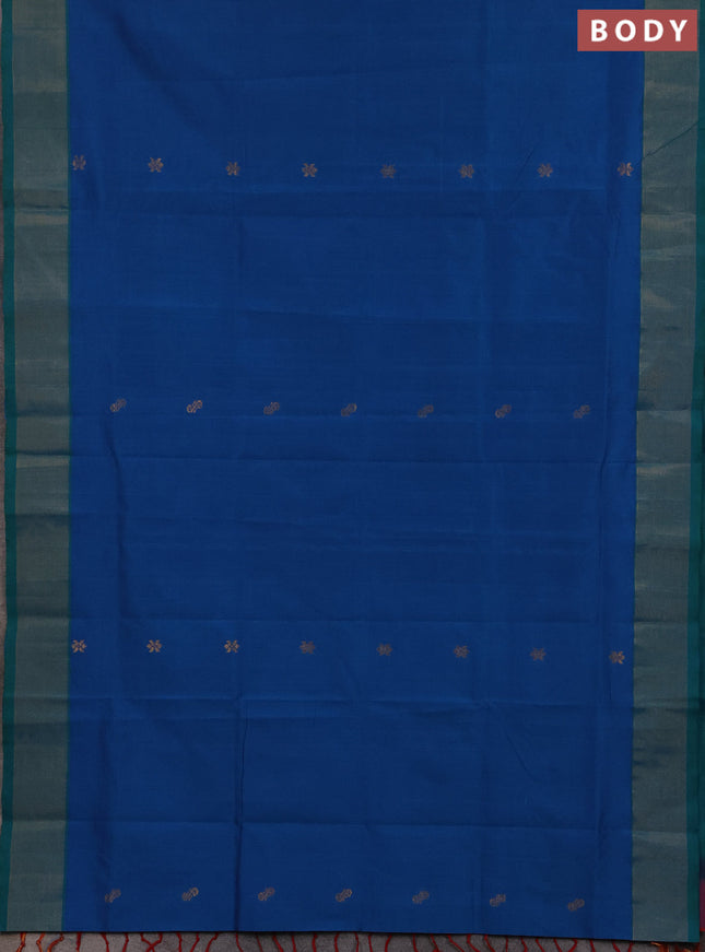 Blue & Red Semi Silk Cotton Saree - Buttas