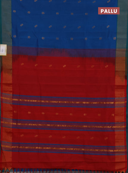 Blue & Red Semi Silk Cotton Saree - Buttas