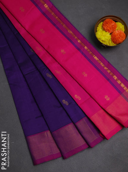 Violet & Pink Semi Silk Cotton Saree - Buttas