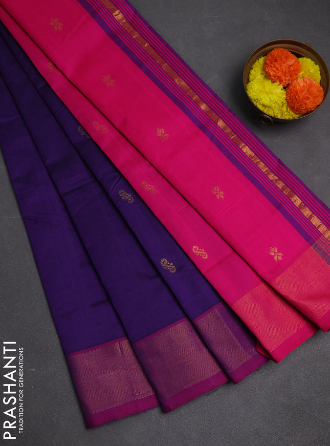 Violet & Pink Semi Silk Cotton Saree - Buttas