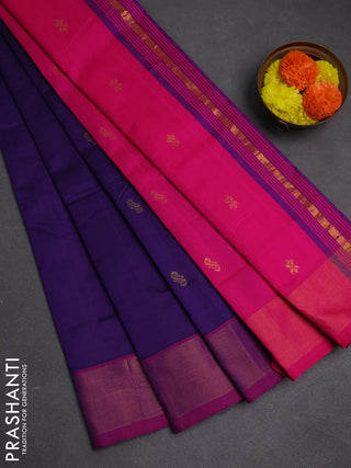 Violet & Pink Semi Silk Cotton Saree - Buttas