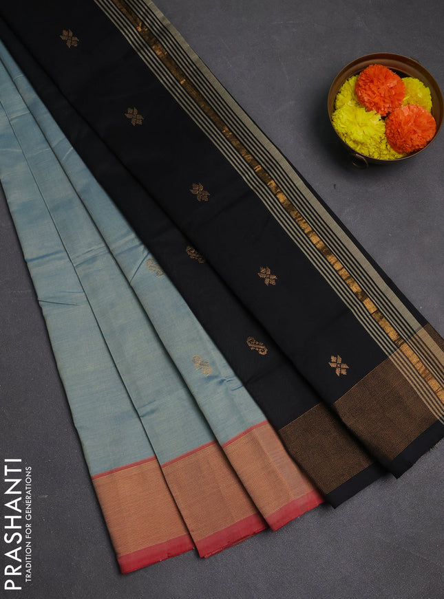 Blue & Black Semi Silk Cotton Saree - Buttas