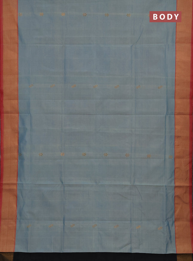 Blue & Black Semi Silk Cotton Saree - Buttas