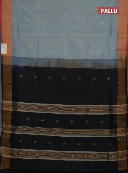 Blue & Black Semi Silk Cotton Saree - Buttas
