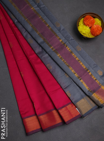 Pink & Grey Semi Silk Cotton Saree - Buttas