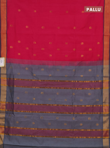 Pink & Grey Semi Silk Cotton Saree - Buttas