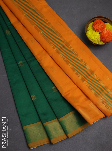 Green & Mustard Yellow Semi Silk Cotton Saree - Buttas