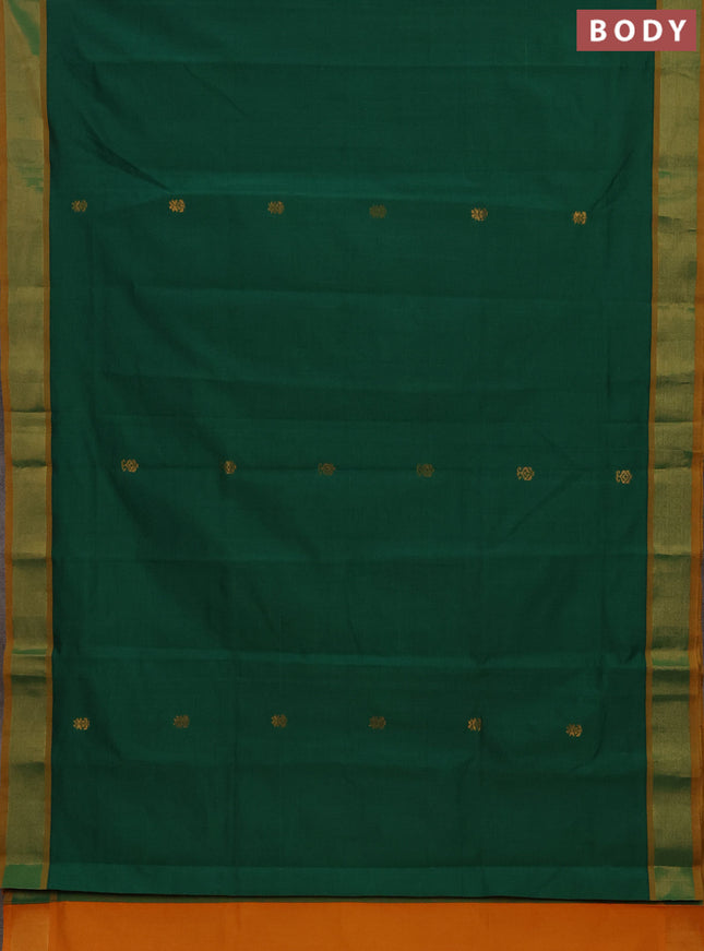 Green & Mustard Yellow Semi Silk Cotton Saree - Buttas