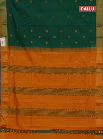 Green & Mustard Yellow Semi Silk Cotton Saree - Buttas