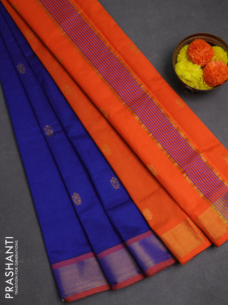Blue & Orange Semi Silk Cotton Saree - Buttas