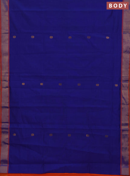 Blue & Orange Semi Silk Cotton Saree - Buttas