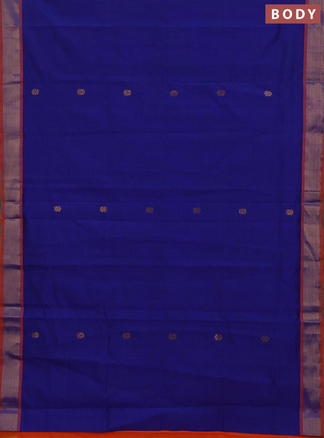 Blue & Orange Semi Silk Cotton Saree - Buttas