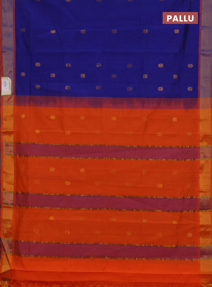 Blue & Orange Semi Silk Cotton Saree - Buttas