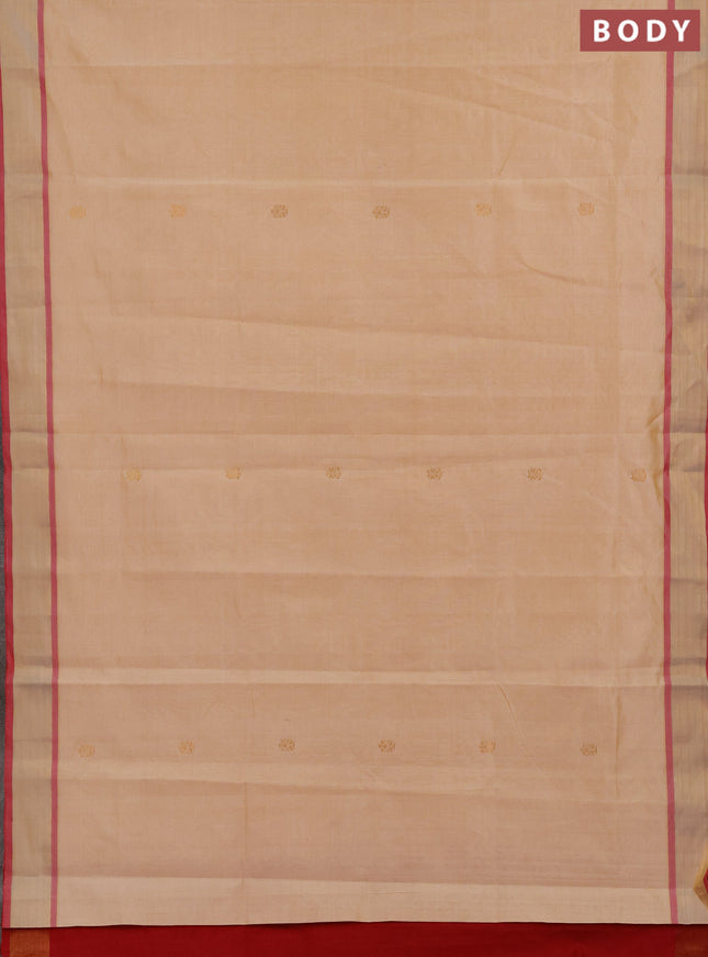Cream & Red Semi Silk Cotton Saree - Buttas