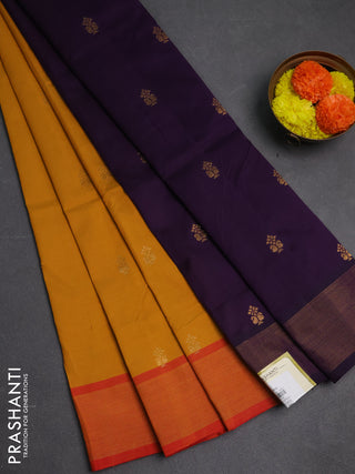 Mustard Yellow & Purple Semi Silk Cotton Saree - Buttas