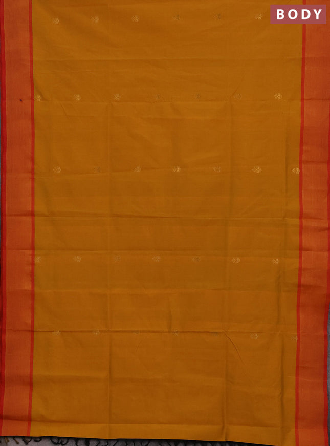 Mustard Yellow & Purple Semi Silk Cotton Saree - Buttas