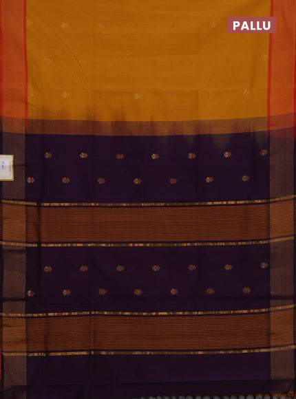Mustard Yellow & Purple Semi Silk Cotton Saree - Buttas