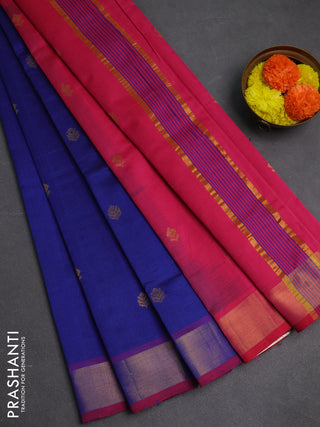 Blue & Pink Semi Silk Cotton Saree - Buttas