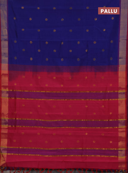 Blue & Pink Semi Silk Cotton Saree - Buttas