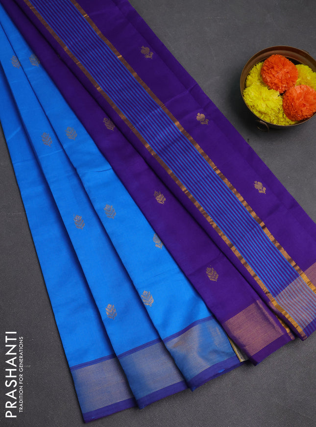 Cs Blue & Violet Semi Silk Cotton Saree - Buttas
