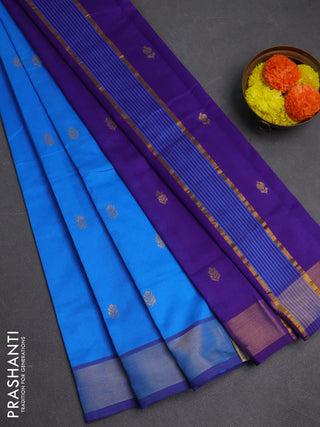 Cs Blue & Violet Semi Silk Cotton Saree - Buttas