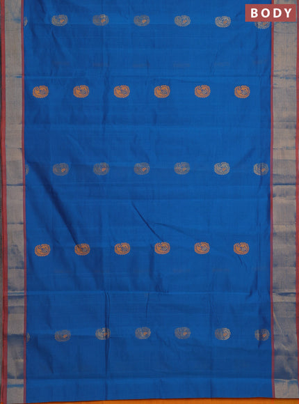 Peacock Blue & Orange Semi Silk Cotton Saree - Buttas