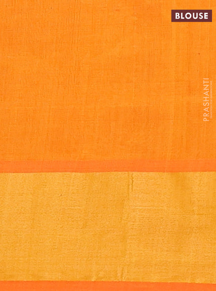 Peacock Blue & Orange Semi Silk Cotton Saree - Buttas