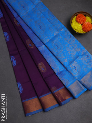 Purple & Cs Blue Semi Silk Cotton Saree - Buttas