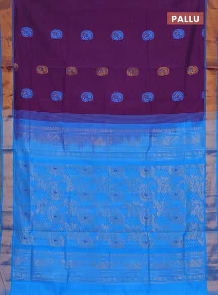 Purple & Cs Blue Semi Silk Cotton Saree - Buttas
