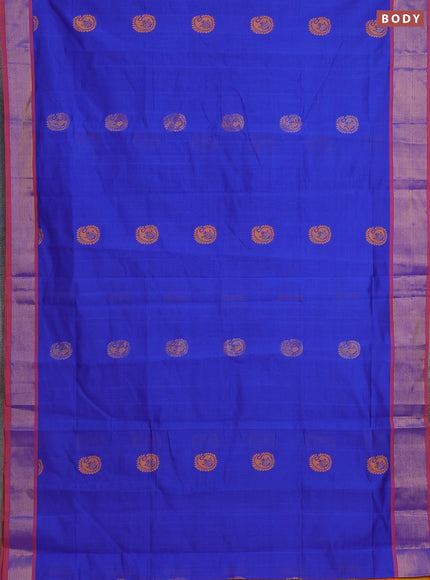 Blue & Orange Semi Silk Cotton Saree - Buttas