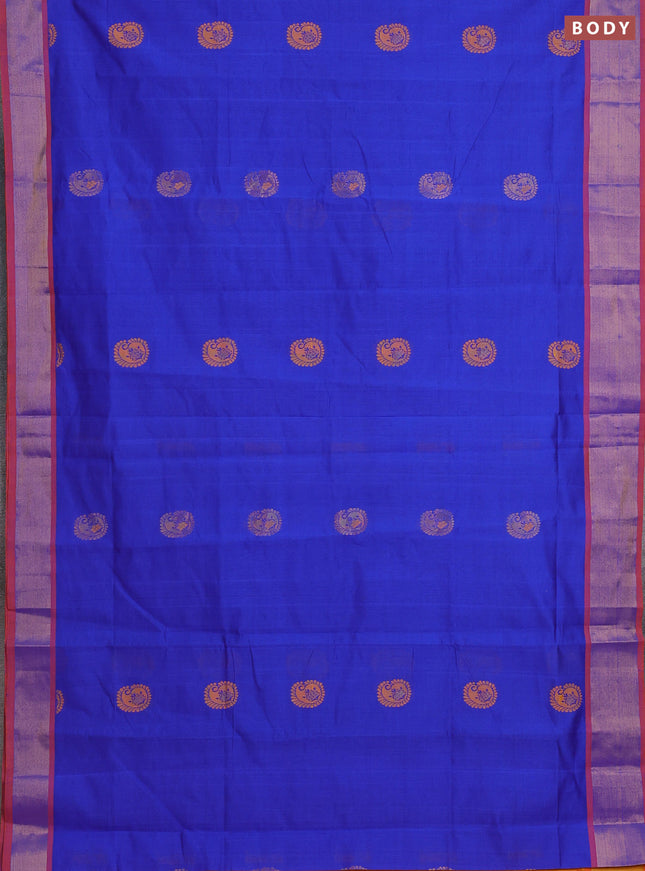 Blue & Orange Semi Silk Cotton Saree - Buttas
