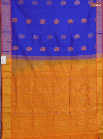 Blue & Orange Semi Silk Cotton Saree - Buttas