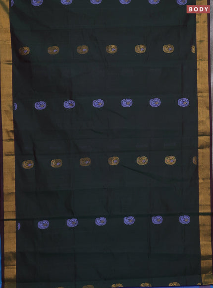 Bottle Green & Blue Semi Silk Cotton Saree - Buttas