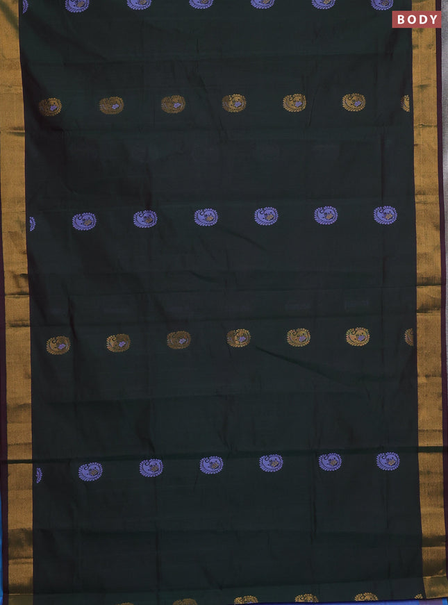 Bottle Green & Blue Semi Silk Cotton Saree - Buttas