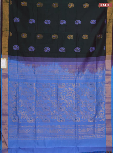 Bottle Green & Blue Semi Silk Cotton Saree - Buttas