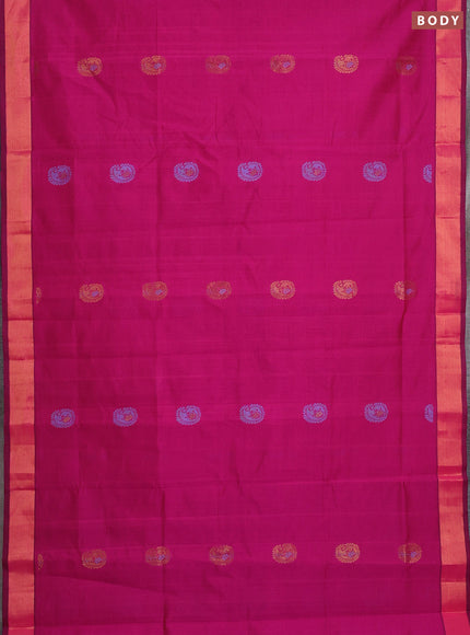Magenta Pink & Blue Semi Silk Cotton Saree - Buttas