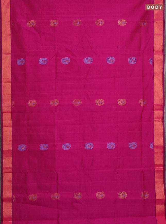 Magenta Pink & Blue Semi Silk Cotton Saree - Buttas