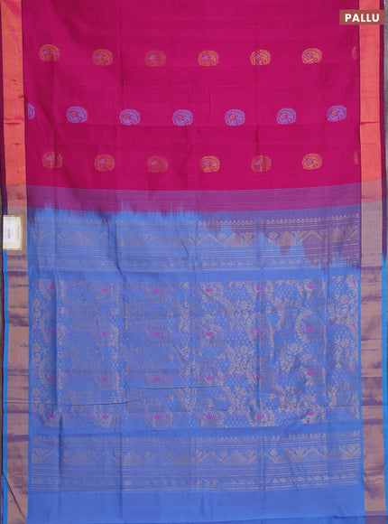 Magenta Pink & Blue Semi Silk Cotton Saree - Buttas