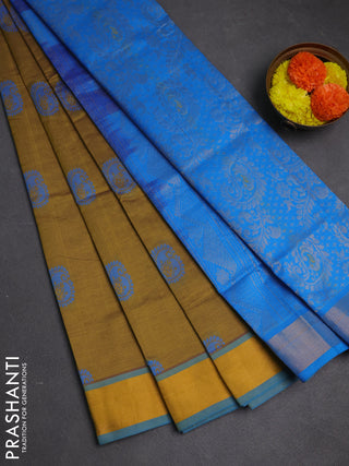 Mustard Yellow & Cs Blue Semi Silk Cotton Saree - Buttas